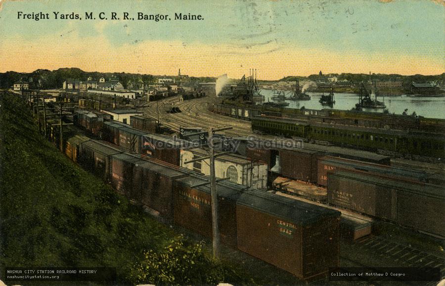 Postcard: Freight Yards, Maine Central Railroad, Bangor, Maine